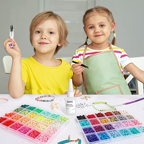 2 Pieces Clay Beads Bracelets Professional Elastic String Kont Fixing Drip, Keep Stretch String Braclet Stay Tied for Flat Round Polymer Heishi Beads Spacer Charm Jewelry Making Kit