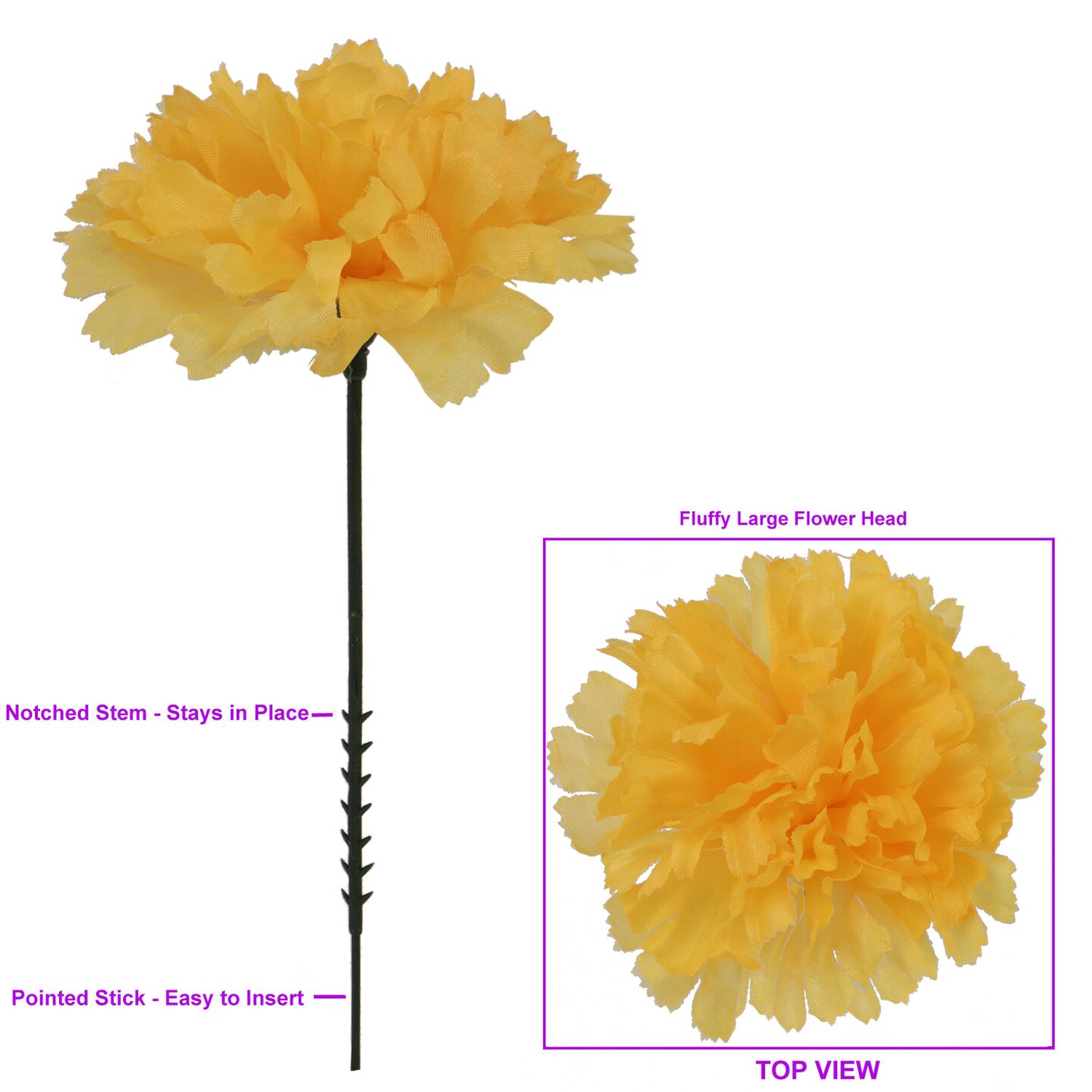 Set of 100: Gold Carnation Flower Picks | 5-Inch | 3.5" Wide | Lifelike Silk Flowers | Vibrant Blooms | Elegant Arrangements, Weddings, & Special Occasions | Home & Office Decor, Floral Home by Artificial Flowers