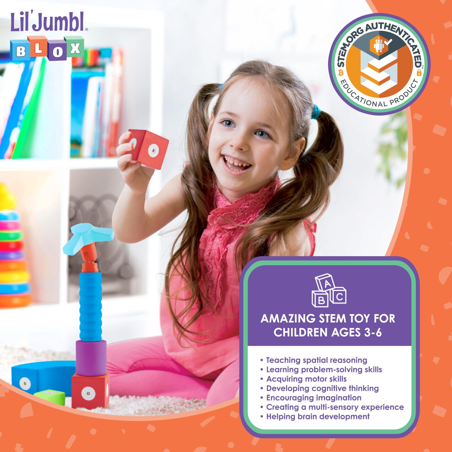 Lil' Jumbl Blox Magnetic Building Blocks Set, STEM Education Foam Blocks for Boys & Girls Ages 3-6