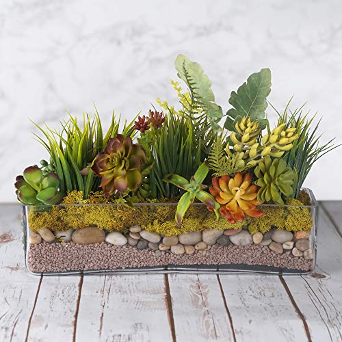 Glass Rectangle Vase (H:4&#x22; Open:16&#x22;x4&#x22;) | Multiple Size Choices Rectangular Flower Vase Centerpieces | Decorative Wedding Centerpiece Vases | Glass Terrarium Container