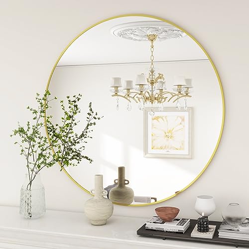 20 Inch Round Mirror, Gold Metal Frame Circle Mirror, Wall Mirror for Entryway, Bathroom, Vanity, Living Room, Gold Circle Mirror