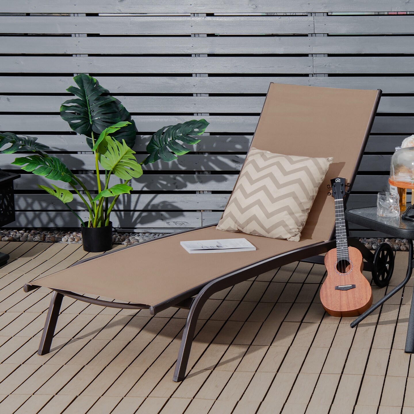 Costway Outdoor Adjustable Chaise Lounge Patio 6-Position Recliner with Wheels