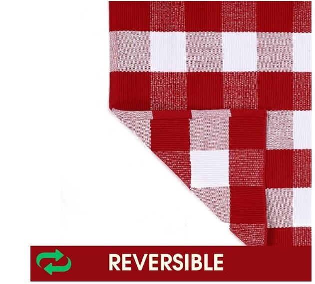 Outdoor Front Door Decor Mat Cotton Washable Hand-Woven Rug - 28 x 43 Inches Christmas Red and White Plaid Rug Layered Christmas New Year Holiday Porch Entryway Doormat