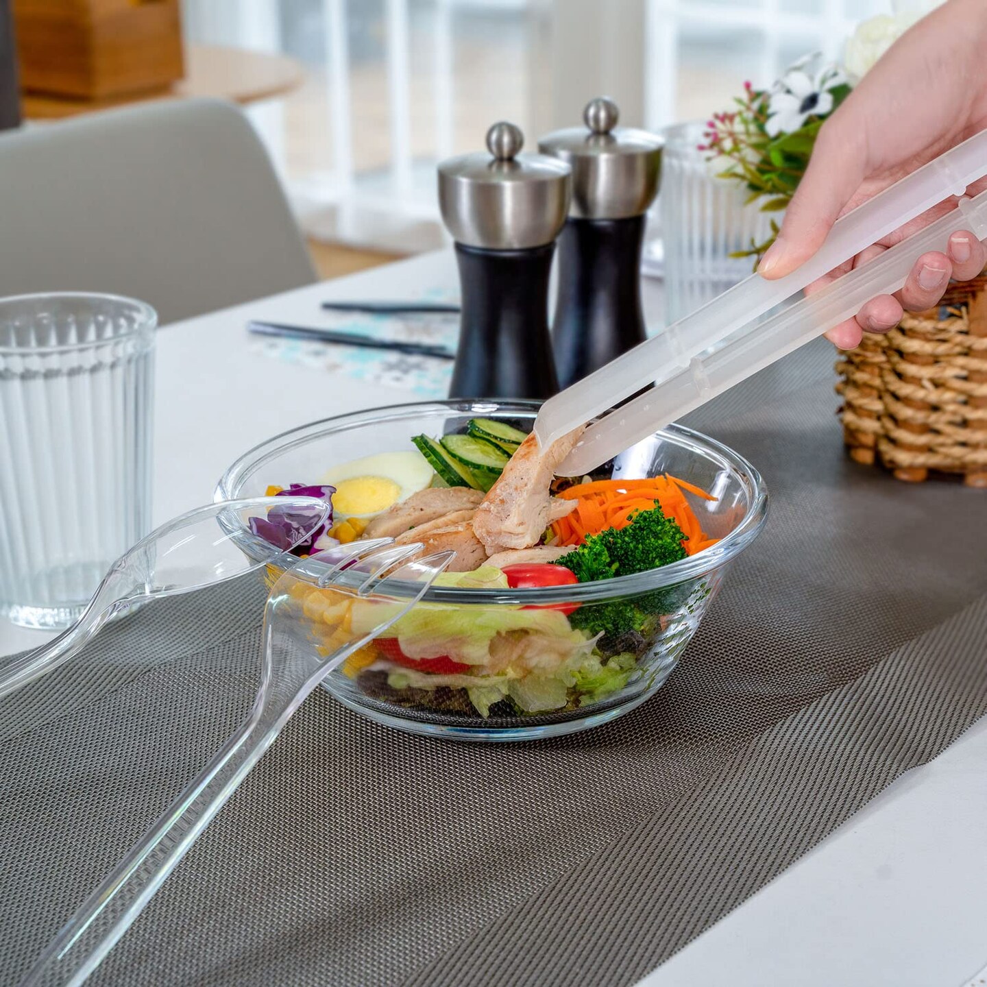 18 Pieces Plastic Serving Utensils, 9&#x22; Clear Disposable Utensils, 6 Serving Tongs, Spoons, Forks