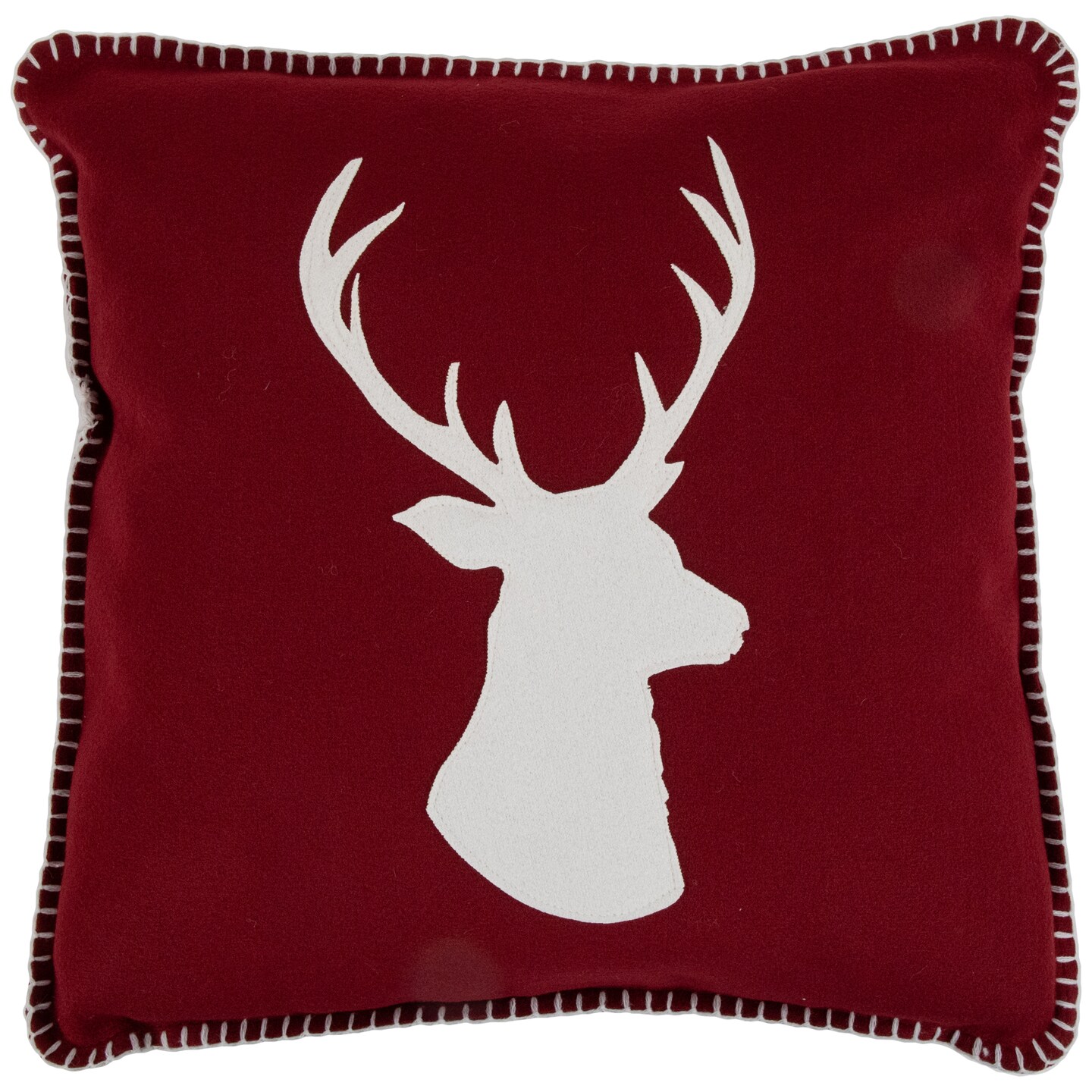 Northlight 18&#x22; Maroon and Beige Deer Head Worsted Christmas Square Throw Pillow