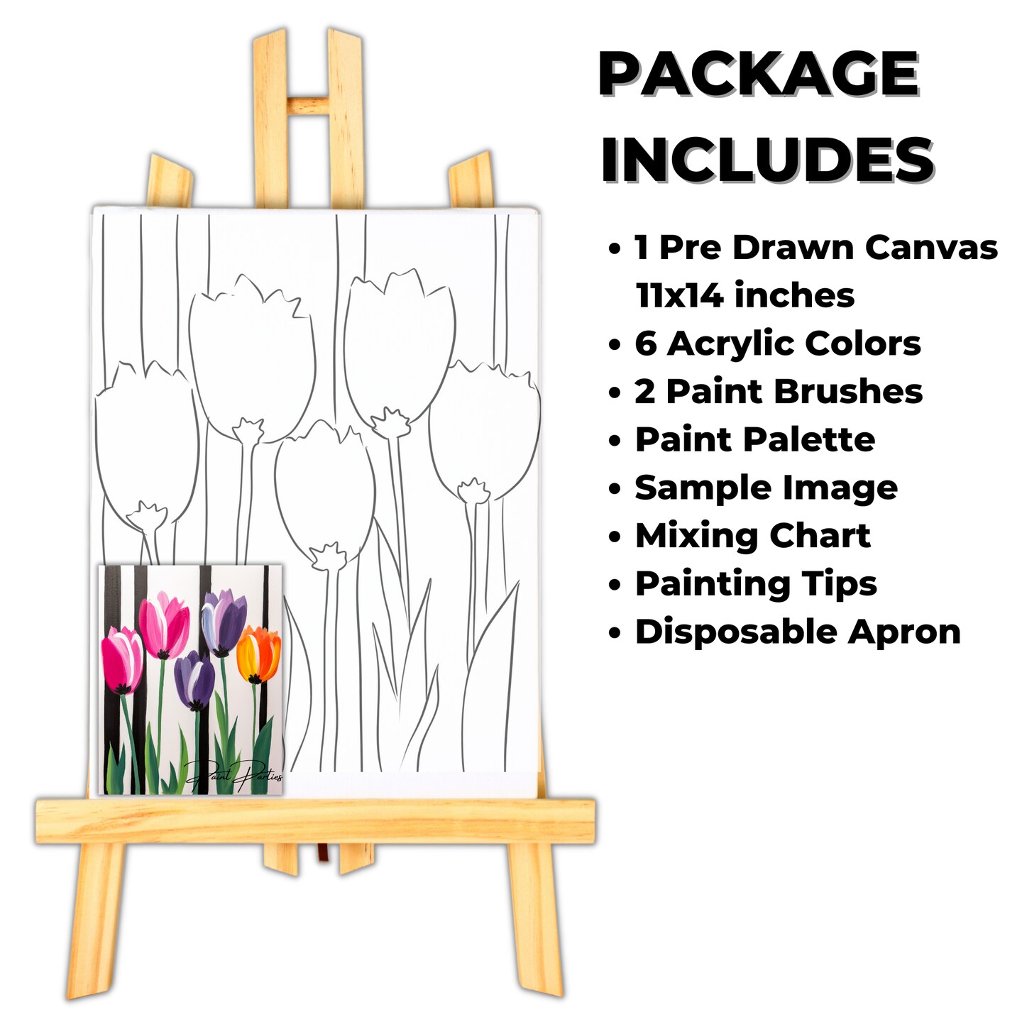 "Colorful Tulips" DIY Canvas Art Kit, Adult Beginner, Acrylic Paint Size 11x14 inch
