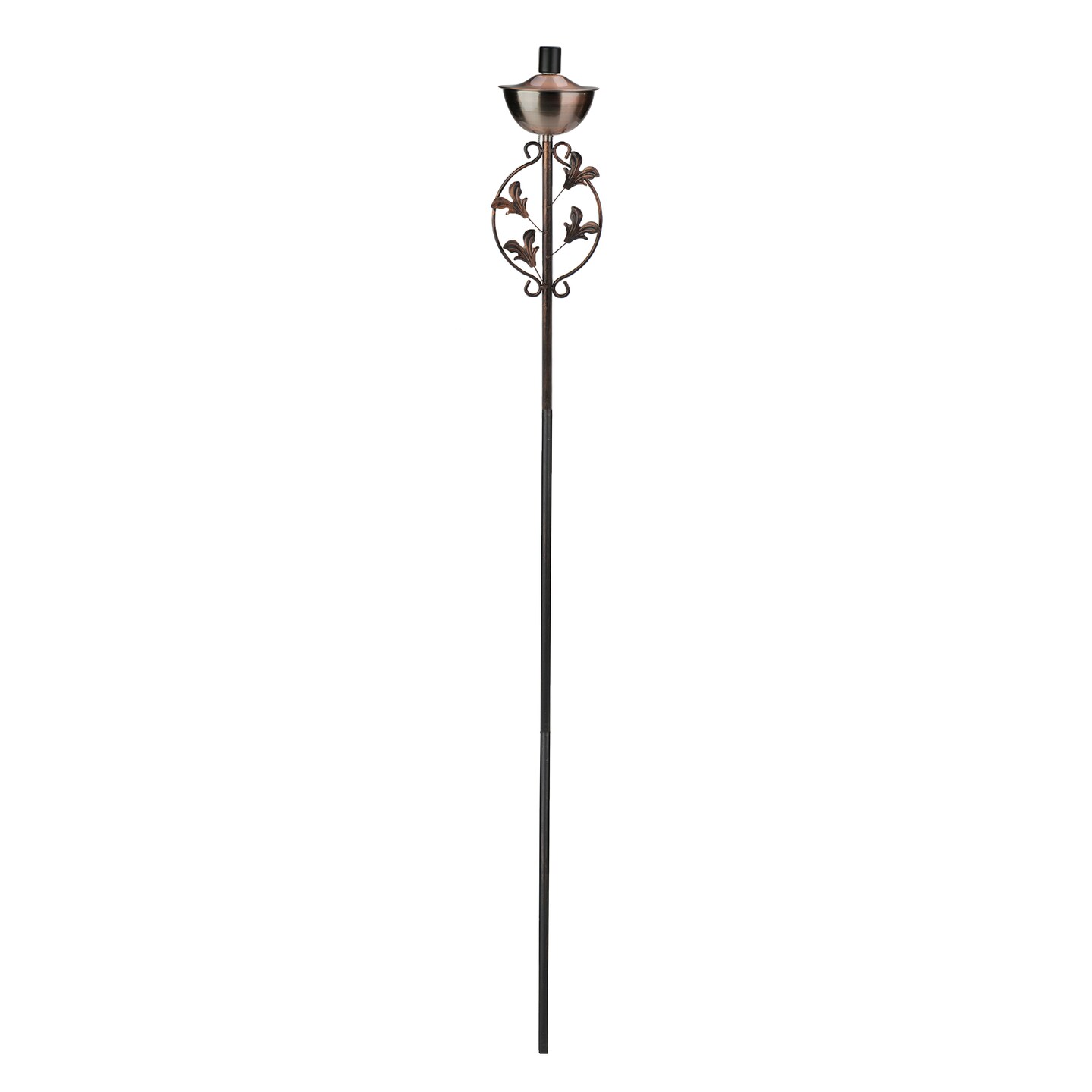 DAK 64.5&#x22; Brushed Copper Floral Motif Outdoor Patio Garden Oil Lamp Torch