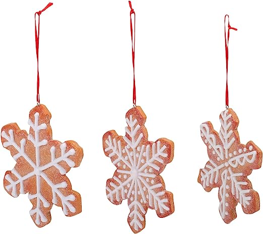 4&#x22; Gingerbread Snowflake Ornaments - Set of 3 Assorted - Festive Christmas Decorations
