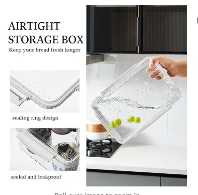 2 Pack Large Bread Box for Kitchen Countertop, Airtight Bread Storage  Container