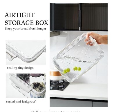 Bread Box Airtight Bread Storage Containers 2 Packs Stackable Bread Bin Large Bread Keeper for Homemade Bread, Clear Bread Box for Kitchen Countertop
