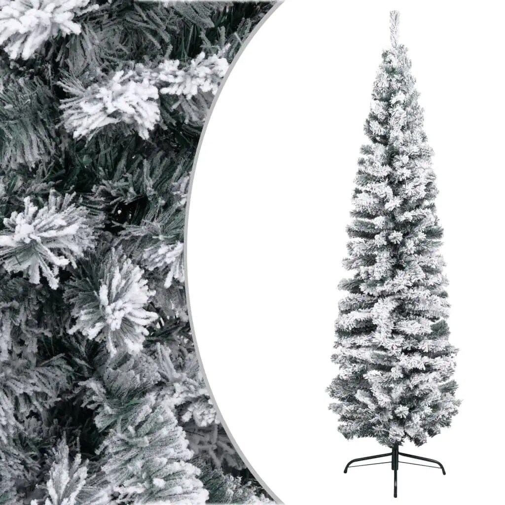 Slim Artificial Christmas Tree with LEDs and Ball Set