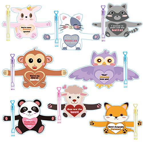 Valentines Day Cards for Kids Gifts - 32 Bubble Wands 32 Valentines Cards 80 Sticker Dots, Valentine&#x27;s Day Party Favors, Animal Kids Vday Cards for School Valentines Classroom Exchange