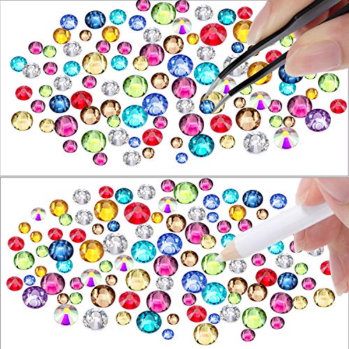 2000 Pieces Flat Back Gems Round Crystal Rhinestones 6 Sizes (1.5-6 mm) with Pick Up Tweezer and Rhinestones Picking Pen for Crafts Nail Face Art Clothes Shoes Bags DIY (Multicolors)