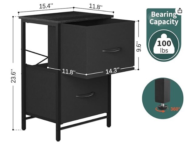 Bedside tables with drawers for small spaces, nightstands with two fabric drawers, nightstands with two nightstands, and large storage drawers Dresser for Bedside Table in Dorm