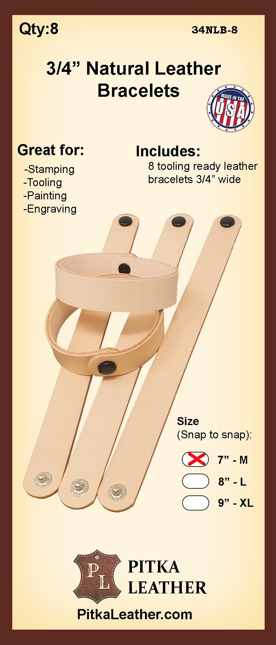 3/4" Vegetable-Tanned Leather Bracelets – 8 Pack - Stamping, Tooling, Painting, Engraving, Burning and Decorating Ready