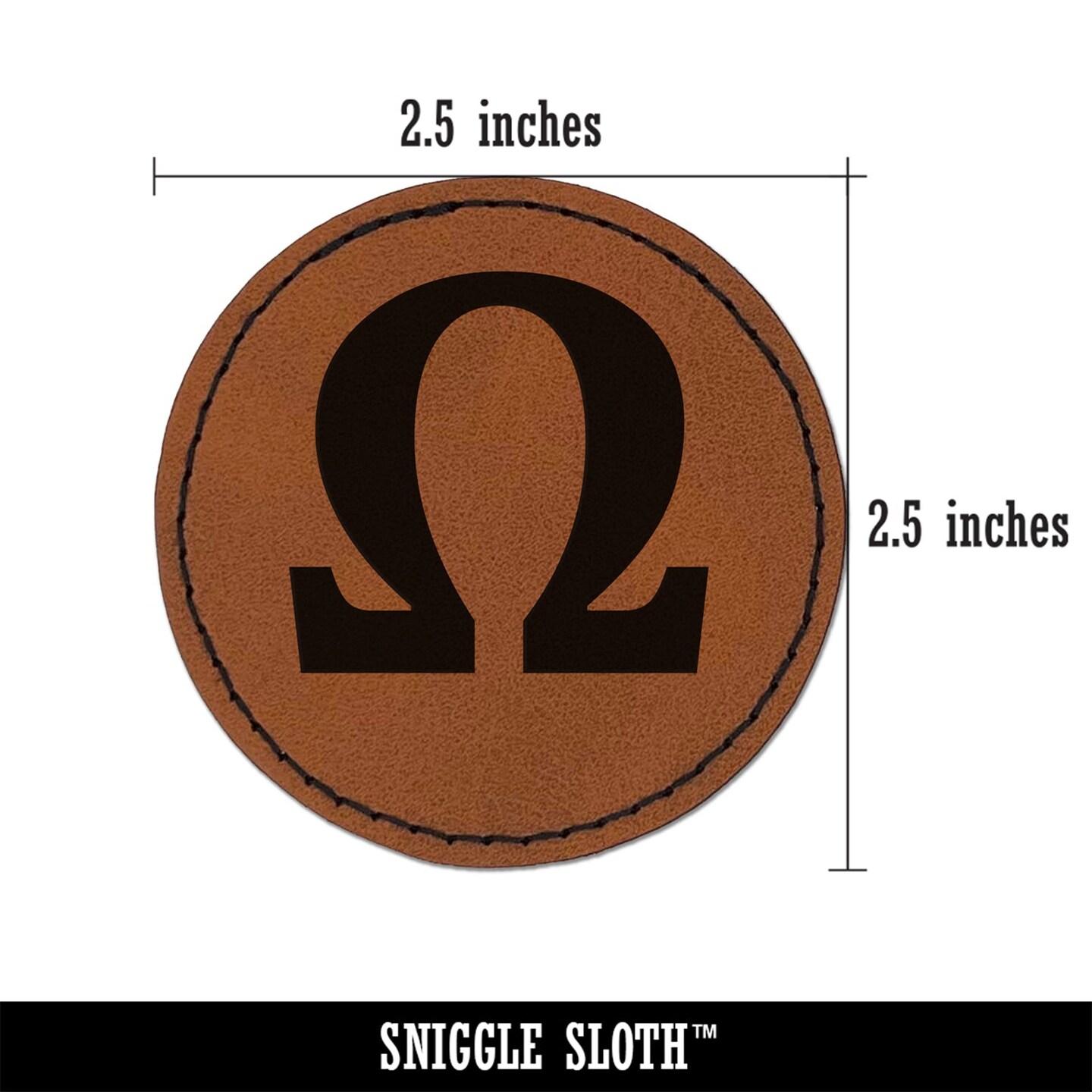 Ohm Omega Electrical Resistance Power Symbol Round Iron-On Engraved Faux Leather Patch Applique - 2.5&#x22;
