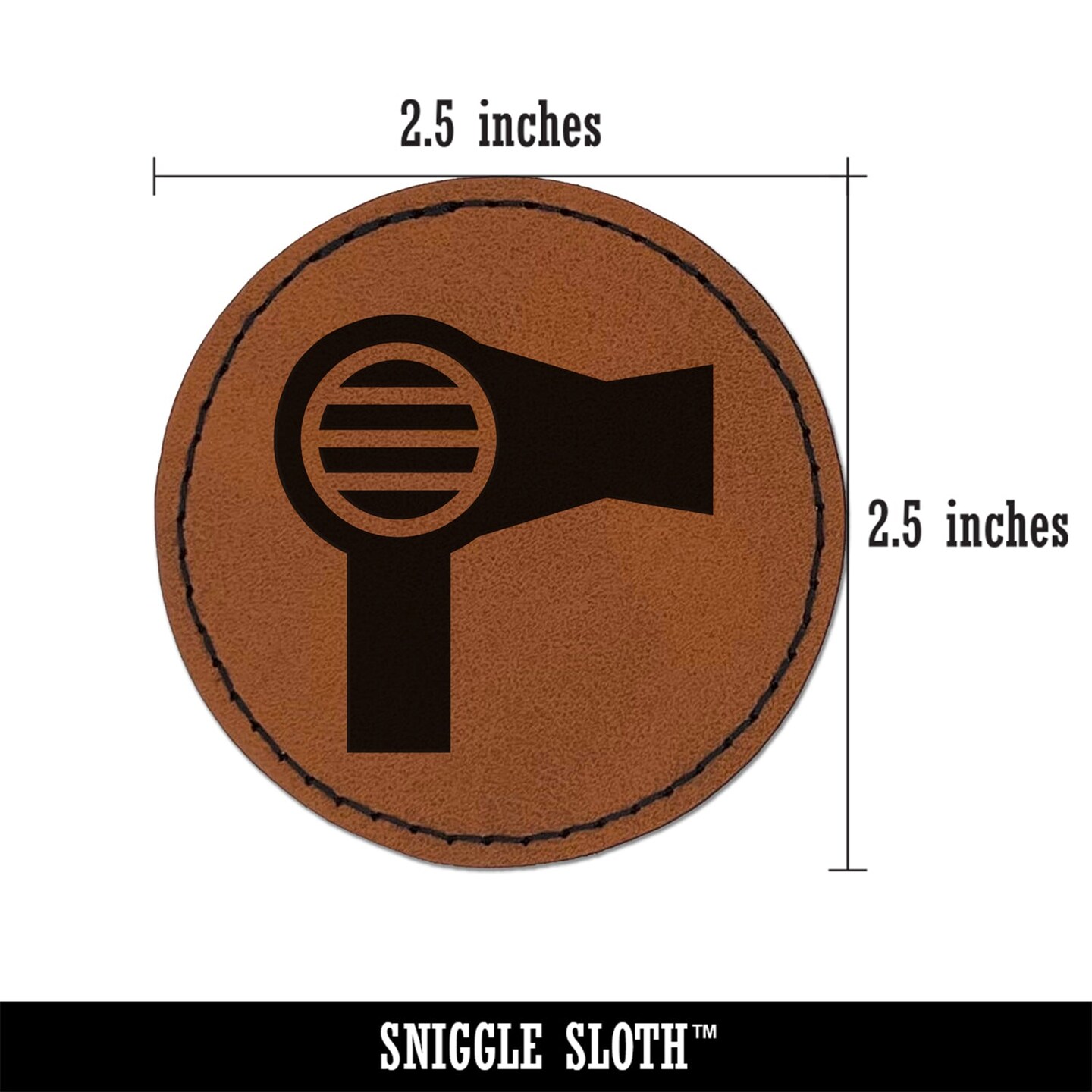 Hair Dryer Solid Round Iron-On Engraved Faux Leather Patch Applique - 2.5&#x22;