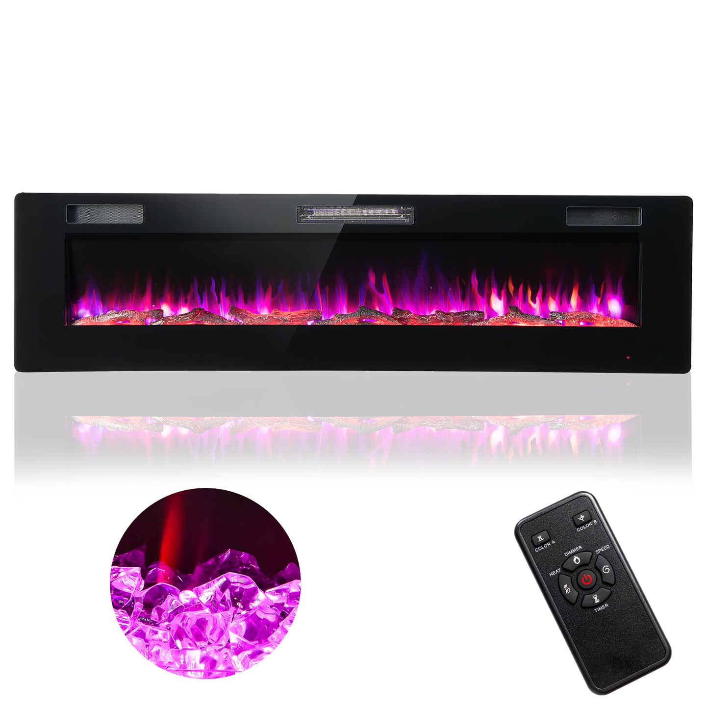Costway 68&#x27;&#x27; Ultra-Thin Electric Fireplace Recessed Wall Mounted W/Crystal Log Decoration