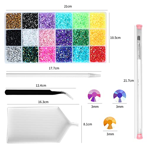 36000 Pieces 3mm Jelly Rhinestones Kit- Resin Mixed Color Rhinestones for Nail Clothes Shoes Tumblers Decoration Gifts Flat Back Round