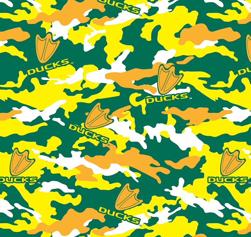 Sykel Enterprises-University of Oregon Fleece Fabric-Oregon Ducks Camouflage Fleece Blanket Fabric-Sold by the yard