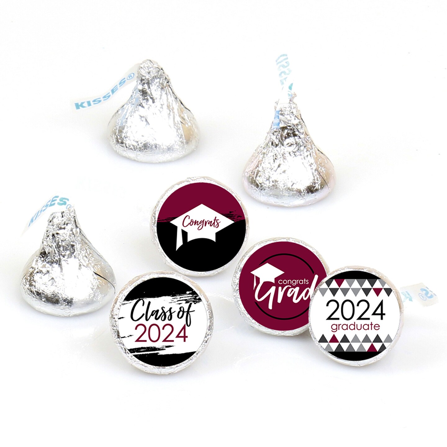 Big Dot of Happiness 2024 Maroon Graduation Party Round Candy Sticker Favors - Labels Fits Chocolate Candy (1 Sheet of 108)