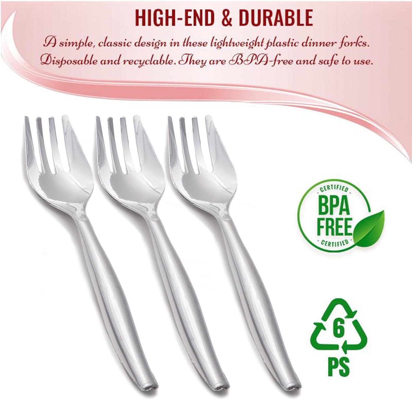 Silver Disposable Plastic Serving Forks (150 Forks)