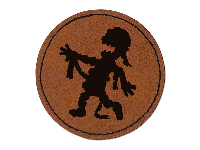 Shambling Mummy Halloween Monster Round Iron-On Engraved Faux Leather Patch Applique - 2.5&#x22;