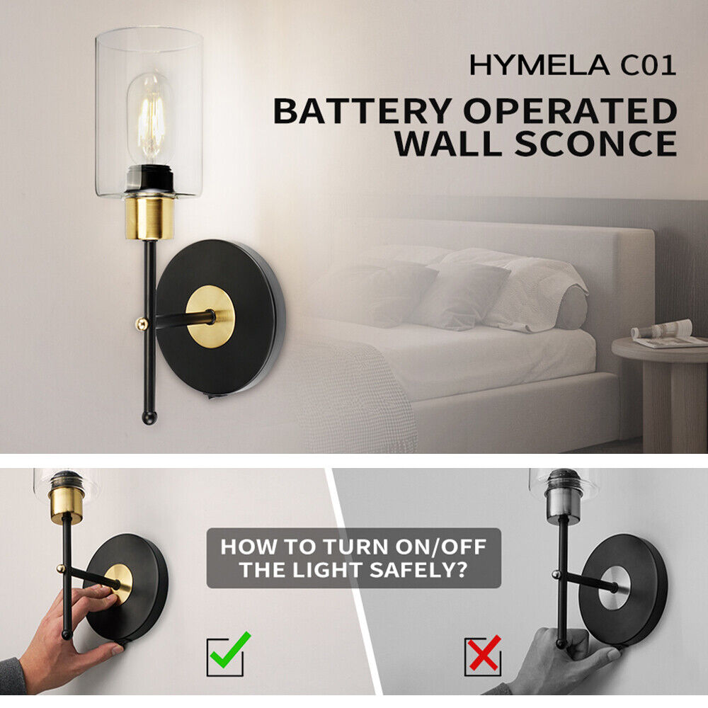 Battery Power Glass Wall Sconces Light