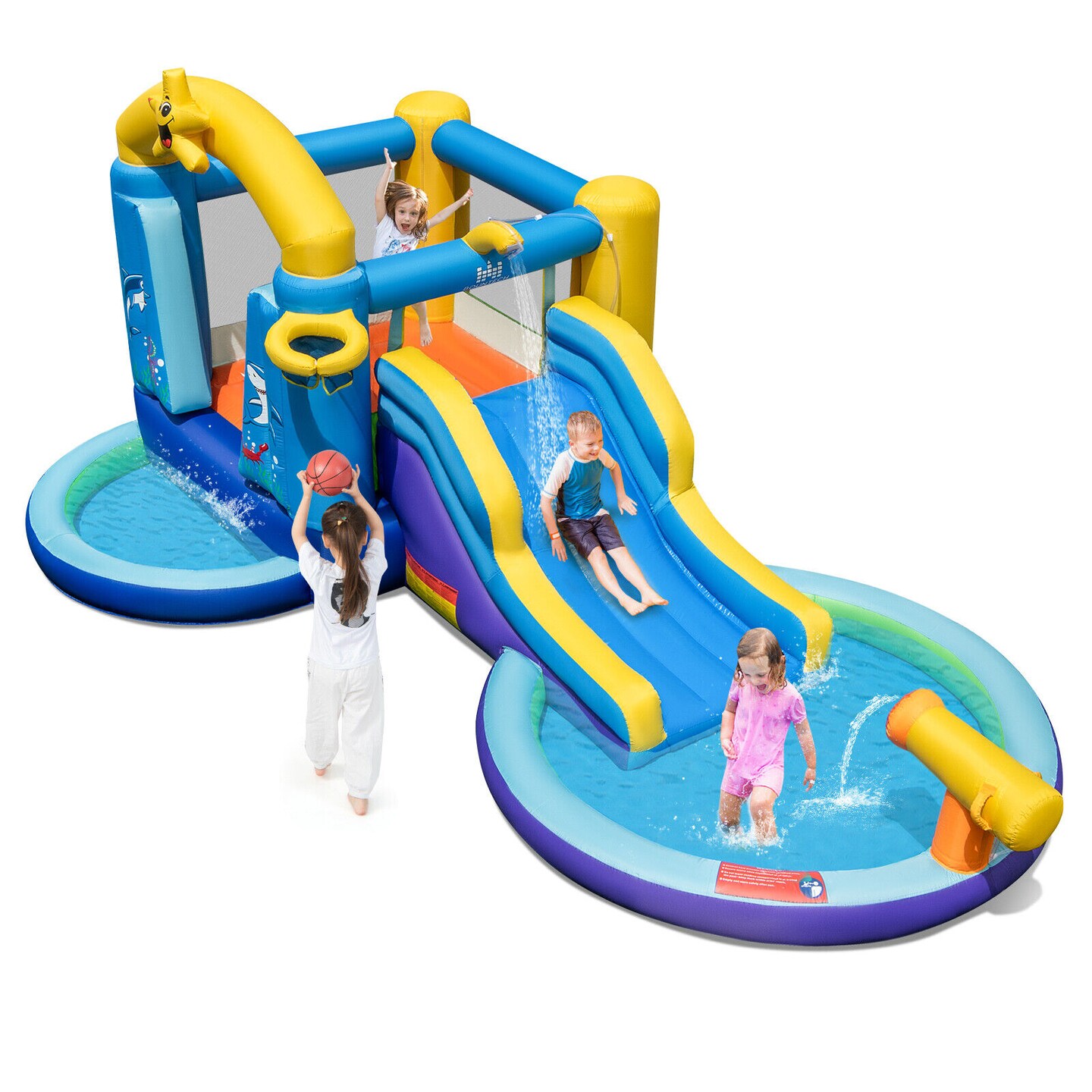 Kids Inflatable Bounce House With Slide Water Cannon Trampoline Outdoor Play