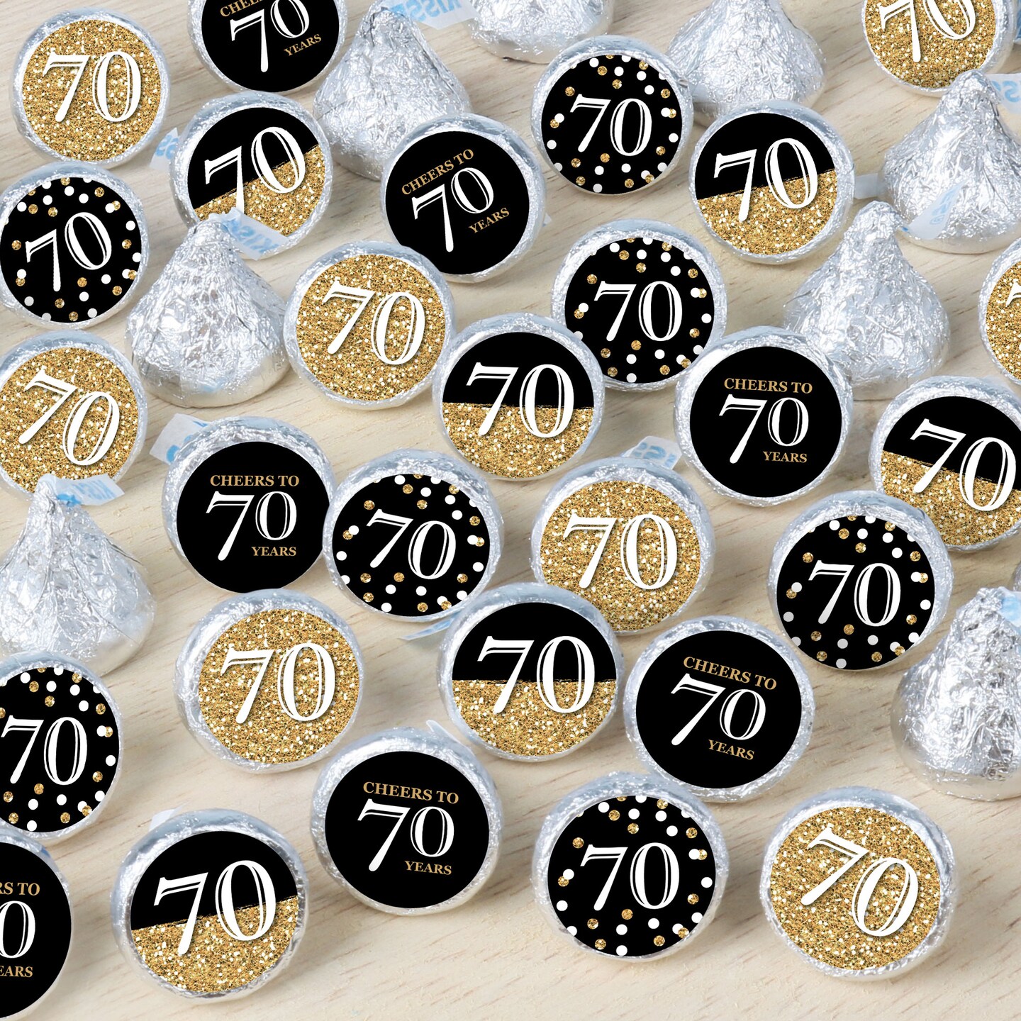 Big Dot of Happiness Adult 70th Birthday - Gold - Birthday Party Small Round Candy Stickers - Party Favor Labels - 324 Count