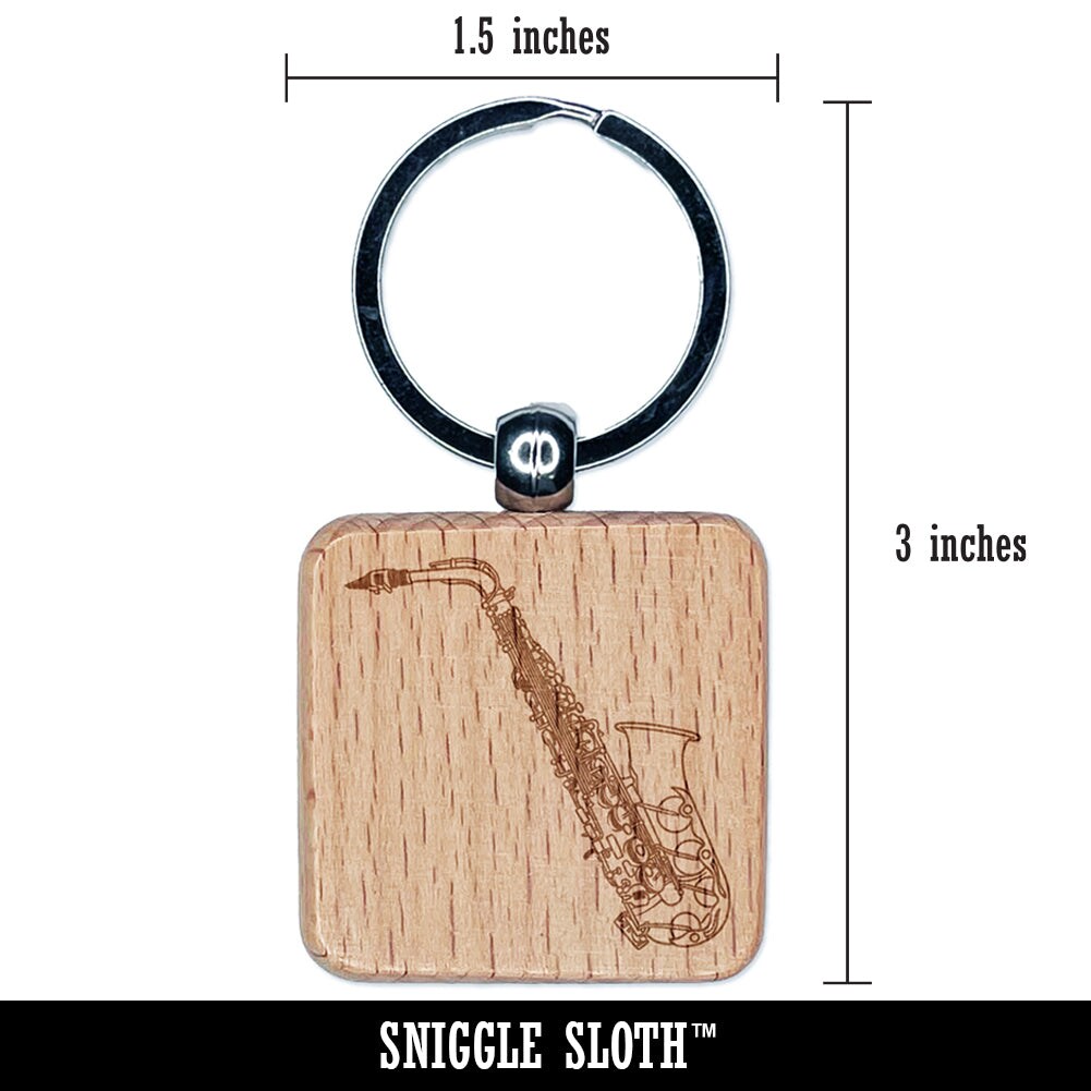 Alto Saxophone Woodwind Musical Instrument Engraved Wood Square Keychain Tag Charm
