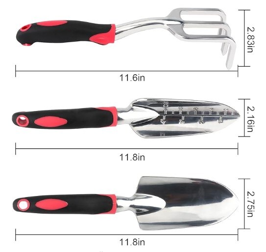 Garden Tool Set, 3PCS Heavy Duty Aluminum Gardening Tools with Soft Non-Slip Ergonomic Handle, Including Hand Trowel, Transplant Trowel, and Cultivator Hand Rake, Ideal for Planting, Digging, and Harvesting