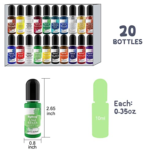 Alcohol Ink Set - 20 Bottles Vibrant Colors High Concentrated Alcohol-Based Ink, Concentrated Epoxy Resin Paint Colour Dye Great for Resin Petri Dish, Coaster, Painting, Tumbler Cup Making(10ml Each)