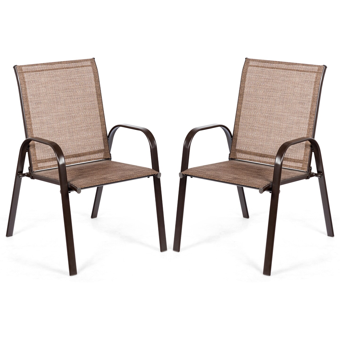 2 Pieces Patio Outdoor Dining Chairs with Powder Coated Steel Frame