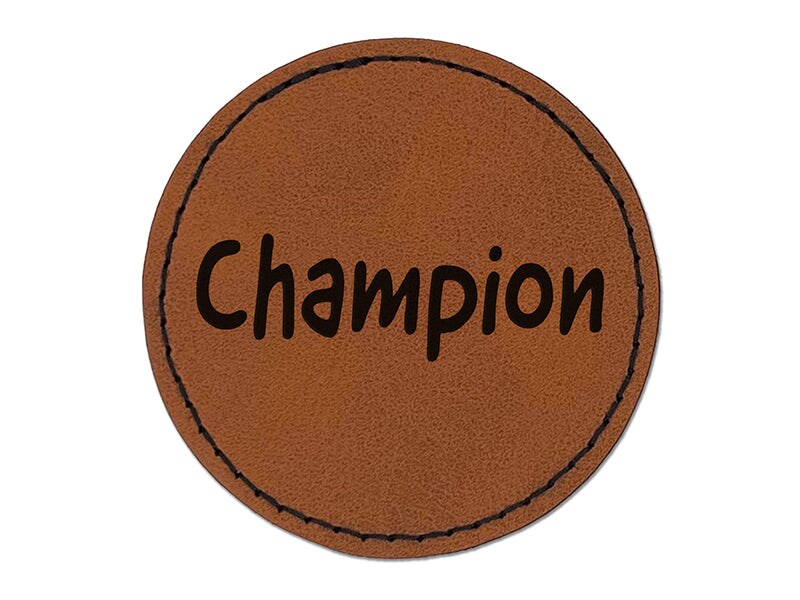 Champion Fun Text Teacher Round Iron-On Engraved Faux Leather Patch Applique - 2.5&#x22;