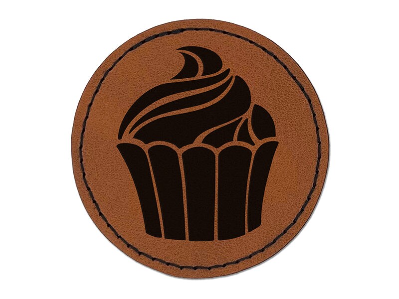 Yummy Sweet Cupcake Birthday Anniversary Celebration Round Iron-On Engraved Faux Leather Patch Applique - 2.5&#x22;
