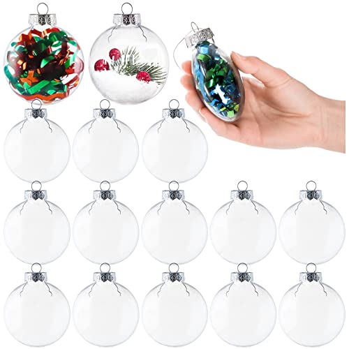 Kingrol 15 Pack Ornament Discs, 3.15 Inch Clear Plastic Fillable Ornament Ball for DIY Craft Projects, Christmas, Wedding, Party, Home Decor