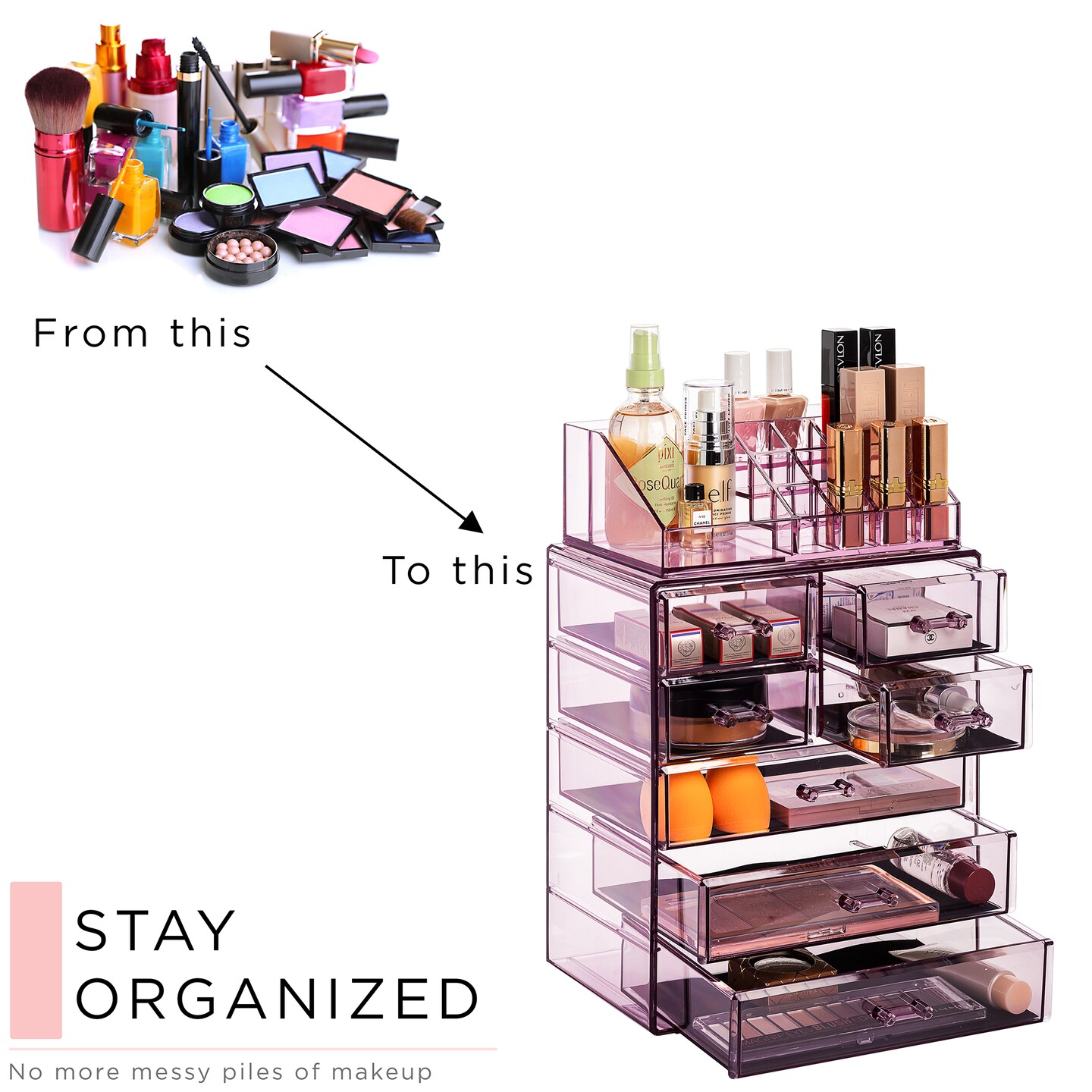 Sorbus Medium Makeup Organizer Set - (3 Large / 4 Small Drawers/Top Tray)
