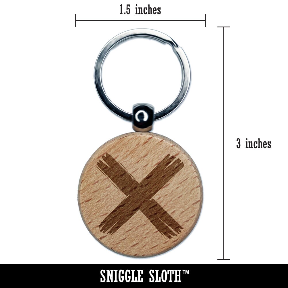 X Marks the Spot Treasure Map Engraved Wood Round Keychain Tag Charm