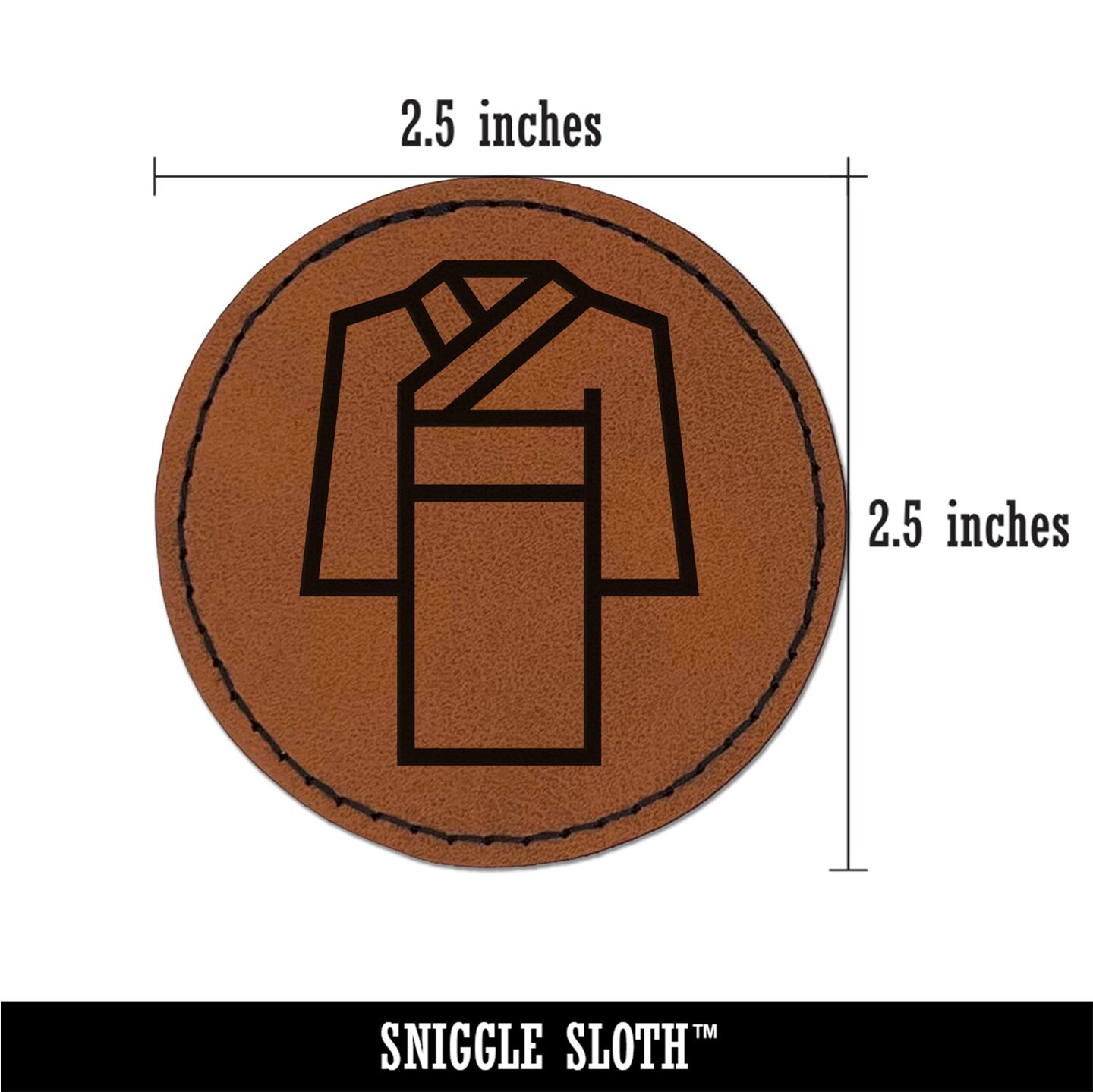 Kimono Japan Icon Round Iron-On Engraved Faux Leather Patch Applique - 2.5&#x22;