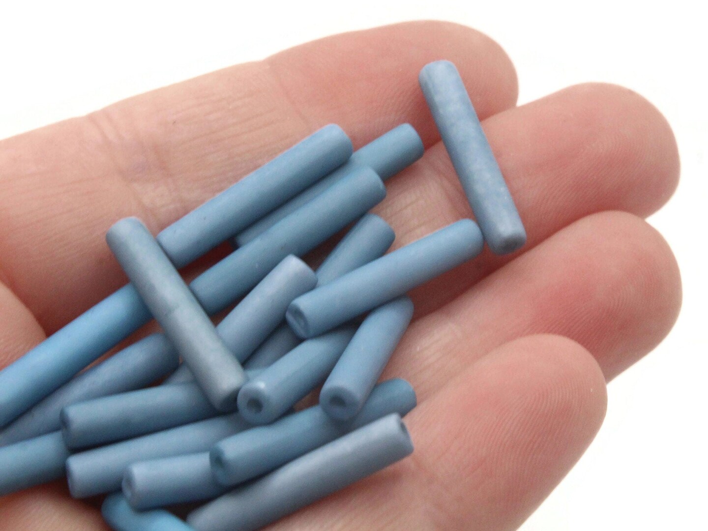 40 21mm Sky Blue Vintage Plastic Tube Beads