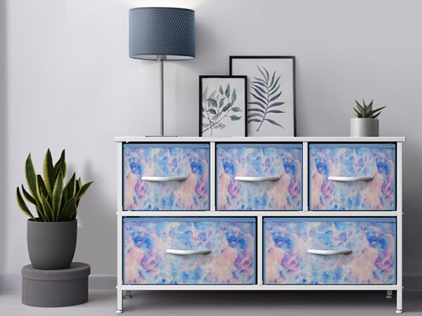 Sorbus Dresser with 5 Drawers - Storage Chest Organizer Unit with Steel Frame, Wood Top, Easy Pull Fabric Bins - Long Wide TV Stand for Bedroom Furniture, Hallway, Closet &#x26; Office Organization