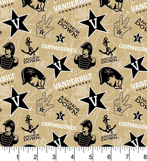 Sykel Enterprises-Vanderbilt University Cotton Fabric-Vanderbilt Commodores Tone On Tone Cotton Quilting Fabric