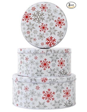 Cookie Tin Round Storage Tins, 3Pcs Extra Thick Metal - Large, Medium, and Small Sizes, for Christmas Gift Giving