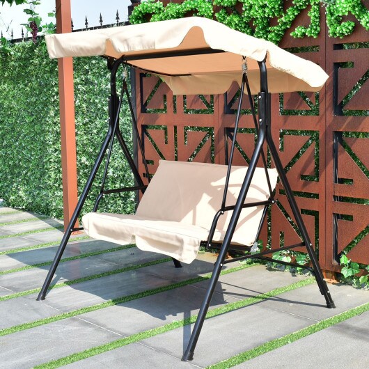 2-Seat Outdoor Swing Chair with Canopy, Cushions, Steel Frame, 440 lbs Capacity