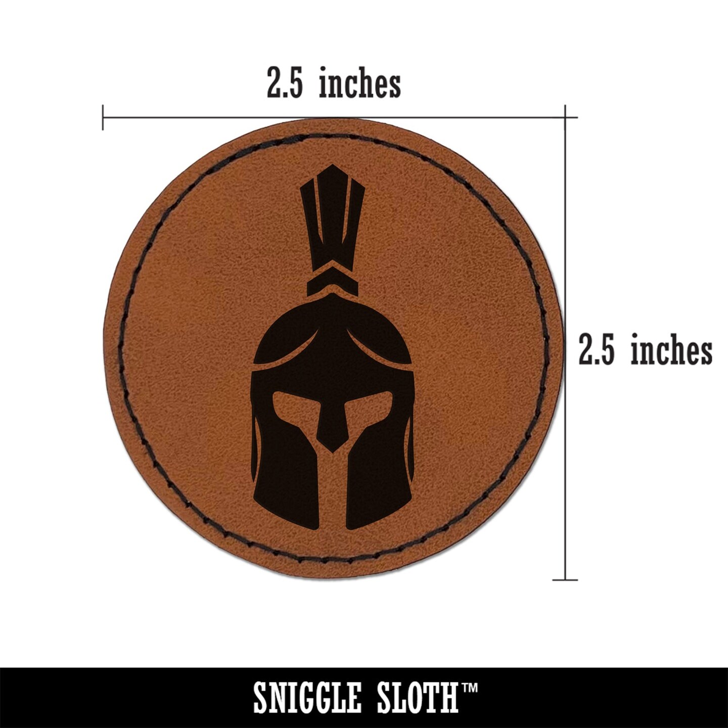 Ancient Greek Roman Spartan Helmet Front Round Iron-On Engraved Faux Leather Patch Applique - 2.5&#x22;