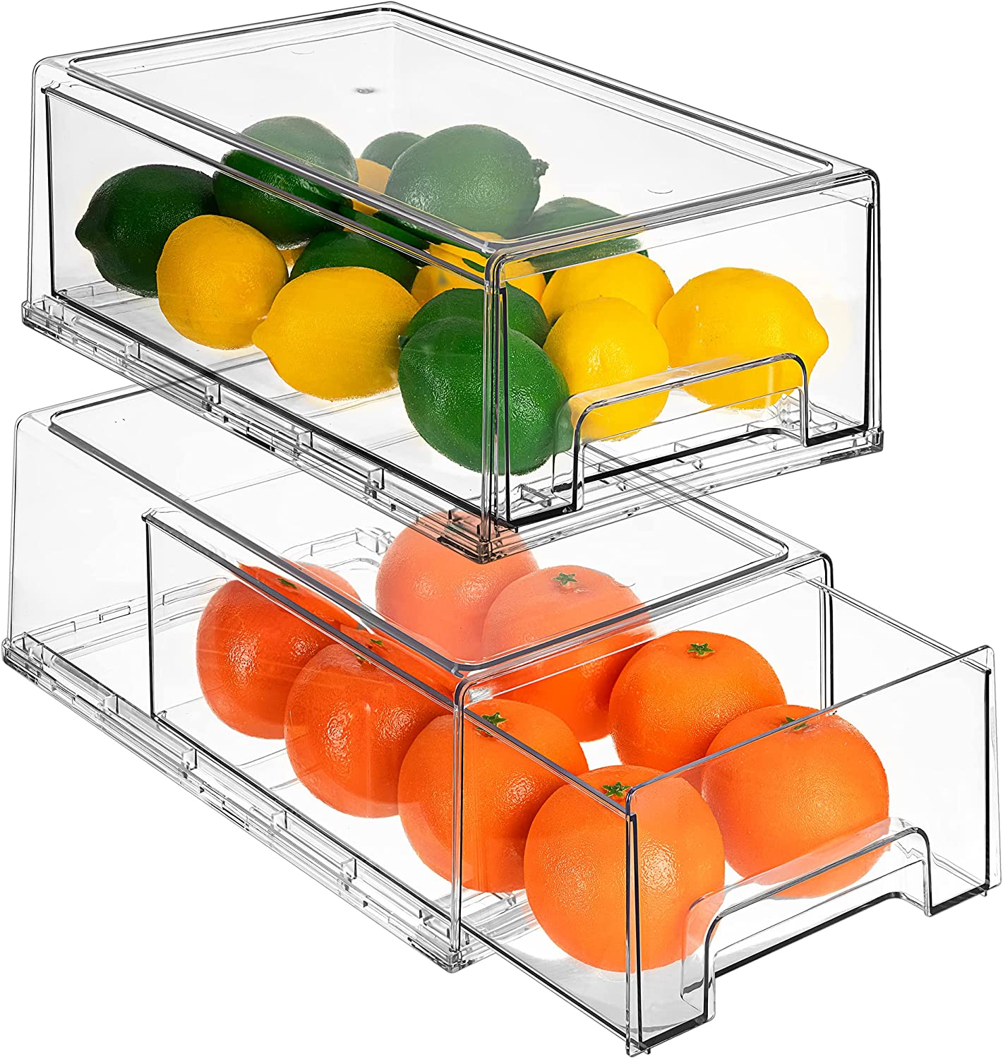 Sorbus Fridge Drawers - Clear Stackable Pull Out Refrigerator Organizer Bins - Food Storage Containers for Kitchen, Refrigerator, Freezer, Vanity & Fridge Organization and Storage (2 Pack | Medium)