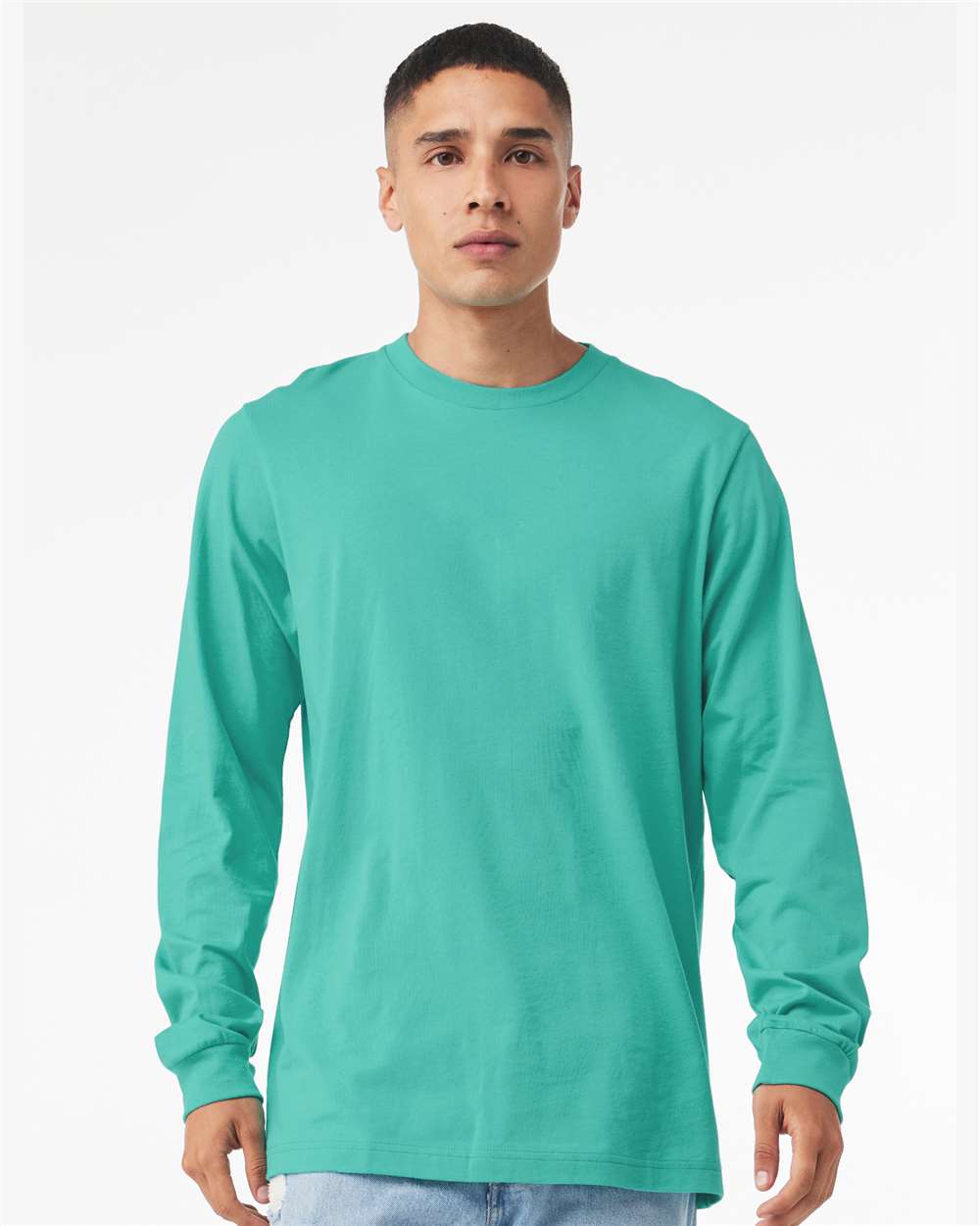 BELLA+CANVAS Long Sleeve Heavy Cotton Jersey Tee for Everyday Wear, Layering & Custom Printing Unisex Crewneck Shirt