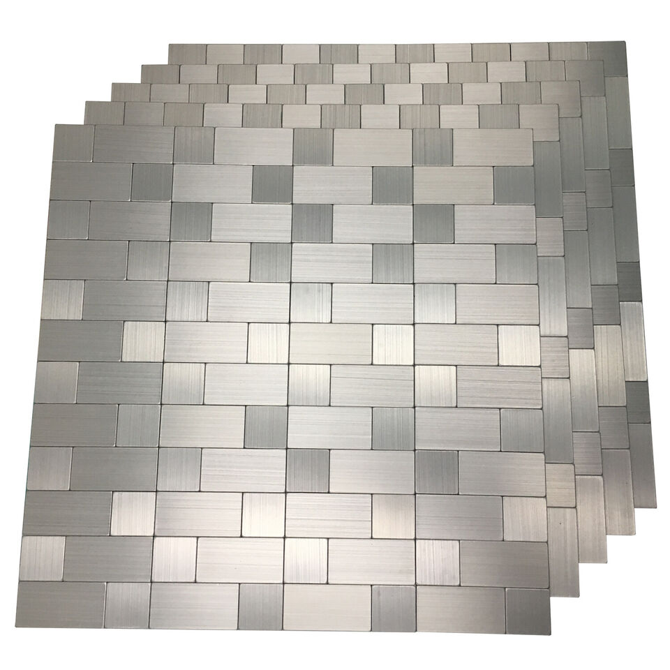 10-Pck Peel and Stick Metal Backsplash Tile Bath Kitchen Mosaics Wall