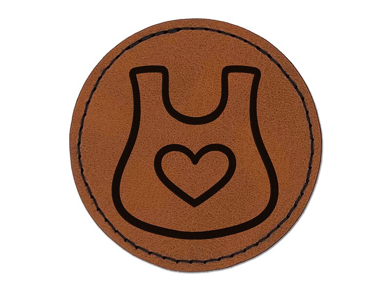 Baby Bib with Heart Round Iron-On Engraved Faux Leather Patch Applique - 2.5&#x22;